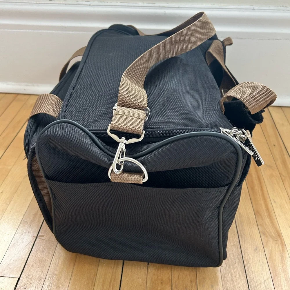 Chaps Black Duffel Bag with Tan Handles and Strap